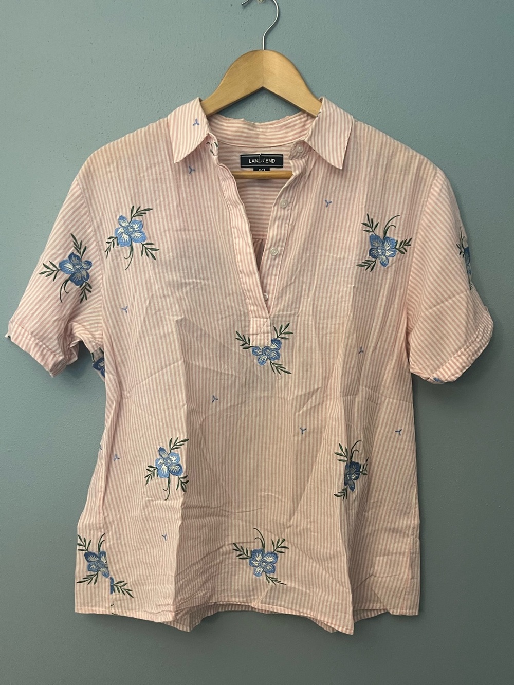 Lands' End Striped and Embroidered Floral Blouse